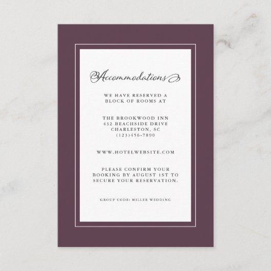 Paarse Plum Wedding Detail Modern Chic Borders Informatiekaartje (Voorkant)