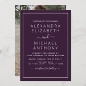 Paarse Plum Wedding met Fotouitnodiging Kaart (Voorkant / Achterkant)