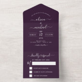 Paarse Plum Wedding Modern Typografie RSVP All In One Uitnodiging (Binnen)