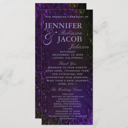 Paarse Plum Wedding Programma Programmakaart (Voorkant / Achterkant)