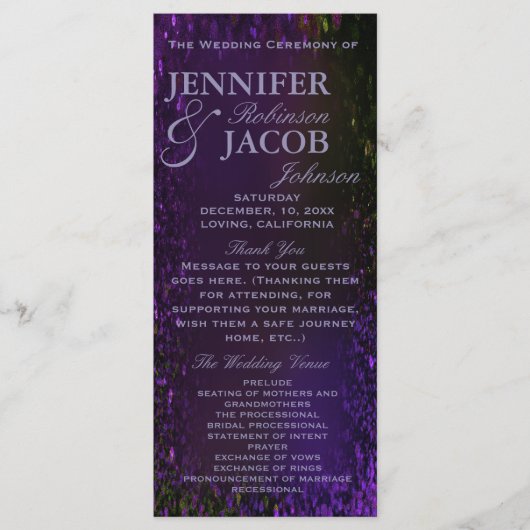 Paarse Plum Wedding Programma Programmakaart (Voorkant)