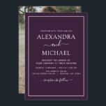 Paarse Plum Wedding Romantic Fotouitnodiging Kaart<br><div class="desc">Paarse Plum Wedding Spring- of Summer Photo on Back Wedding Invitations - bevat prachtige en elegante scripttypografie met een moderne,  eenvoudige en klassieke kleur voor de speciale huwelijksdag.</div>