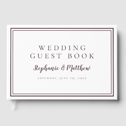 Paarse Plum & White Chic Simple Minimalist Weddens Gastenboek (Voorkant)