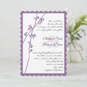 Paarse Plum Wild Flower Branch Wedding Invites Kaart (Staand voorkant)