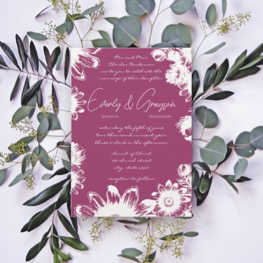 Paarse plum Yellow Grape Floral Wedding Kaart
