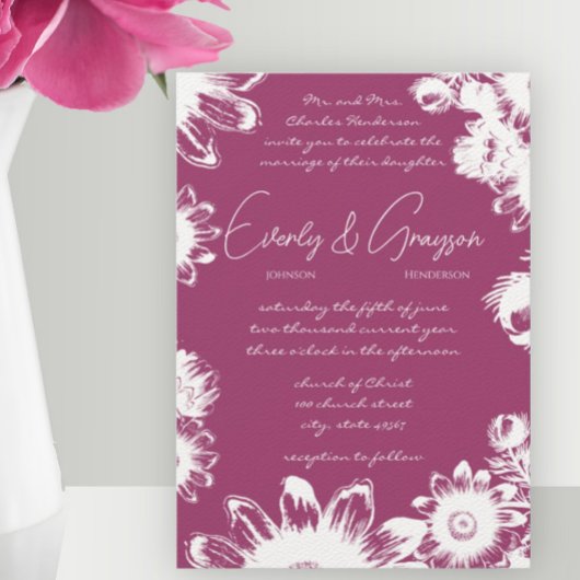 Paarse plum Yellow Grape Floral Wedding Kaart