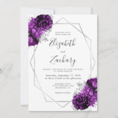 Paarse Plum Zilveren Bloemen Witte QR Code Huwelij Kaart (Voorkant)