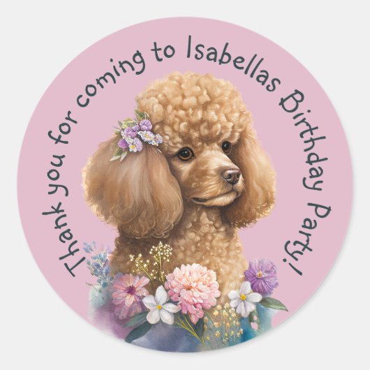 Paarse podium Dank u wel Dog Floral Ronde Sticker (Voorkant)