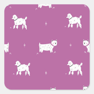 Paarse poedel: monochroom retro patroon vierkante sticker