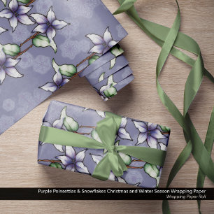 Paarse Poinsettias & Sneeuwvlokken Kerstwinter Cadeaupapier