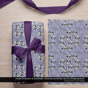 Paarse Poinsettias & Sneeuwvlokken Kerstwinter Inpakpapier Vel
