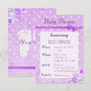 Paarse poka Dot Bow Girl Baby Shower Invitaties Kaart