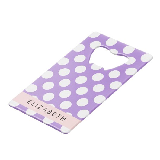 Paarse poladots, poolvlek, Jouw naam Creditkaart Flessenopener (Voorkant Gekanteld)