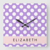 Paarse poladots, poolvlek, Jouw naam Vierkante Klok (Voorkant)