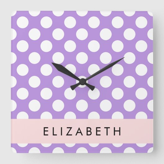Paarse poladots, poolvlek, Jouw naam Vierkante Klok (Voorkant)