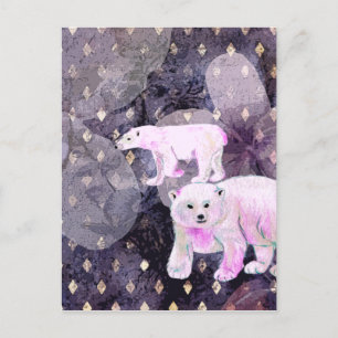 Paarse polaire Beren - Arctic Animals Retro Patter Briefkaart