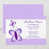 Paarse polaire dot Butterfly Birthday-uitnodiginge Kaart (Voorkant / Achterkant)