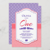 Paarse Polka Dot 1e verjaardag Kaart (Voorkant / Achterkant)