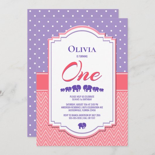 Paarse Polka Dot 1e verjaardag Kaart (Voorkant / Achterkant)
