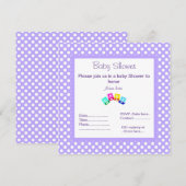 PAARSE POLKA DOT BABY SHOWER INVITATION BLOKKEN KAART (Voorkant / Achterkant)
