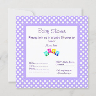 PAARSE POLKA DOT BABY SHOWER INVITATION BLOKKEN KAART