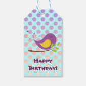 Paarse Polka Dot Bird Cadeaulabel (Voorkant)