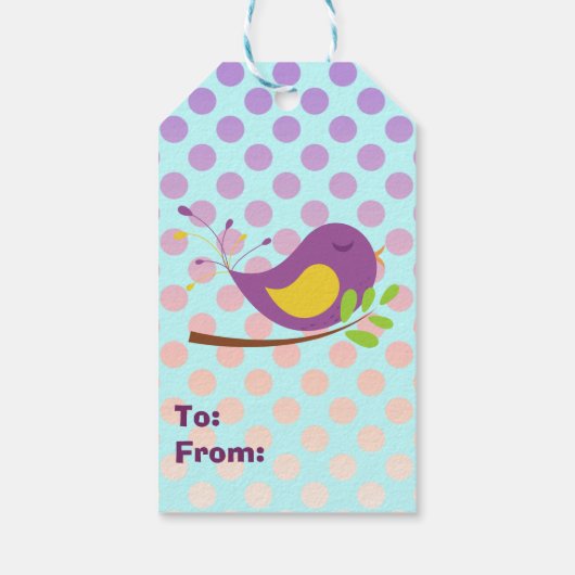 Paarse Polka Dot Bird Cadeaulabel (Achterkant)