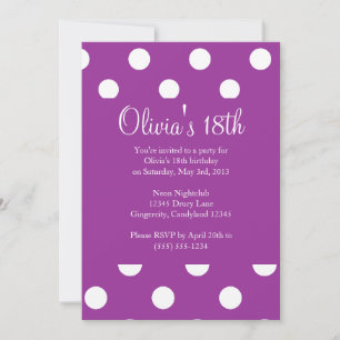Paarse Polka Dot Birthday Uitnodiging