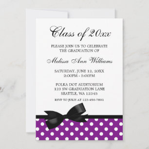 Paarse Polka Dot Black Bow Afstuderen Aankondiging