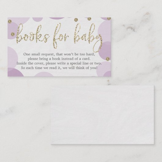 Paarse Polka Dot Book Request Baby shower nodigt u Informatiekaartje (Voorkant / Achterkant)