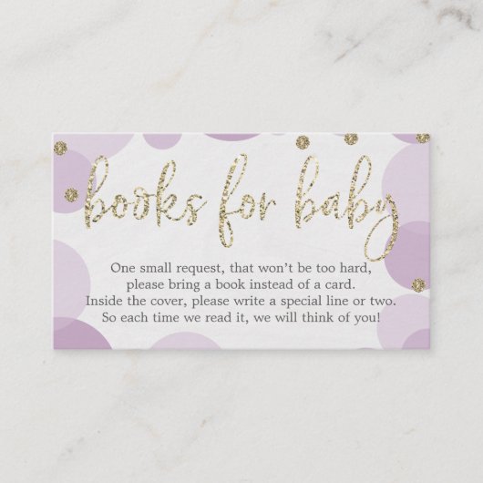 Paarse Polka Dot Book Request Baby shower nodigt u Informatiekaartje (Voorkant)