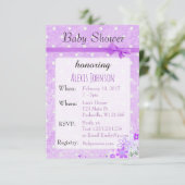 Paarse Polka Dot Bow Girl Baby Shower Uitnodiginge Kaart (Staand voorkant)