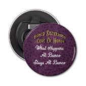 Paarse Polka Dot Bunco Sisterhood Funny Code Button Flesopener (Voorkant)
