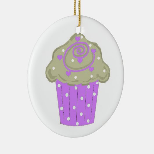 Paarse Polka Dot Cupcake Keramisch Ornament (Rechts)