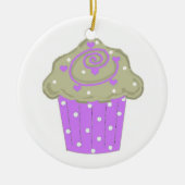 Paarse Polka Dot Cupcake Keramisch Ornament (Voorkant)