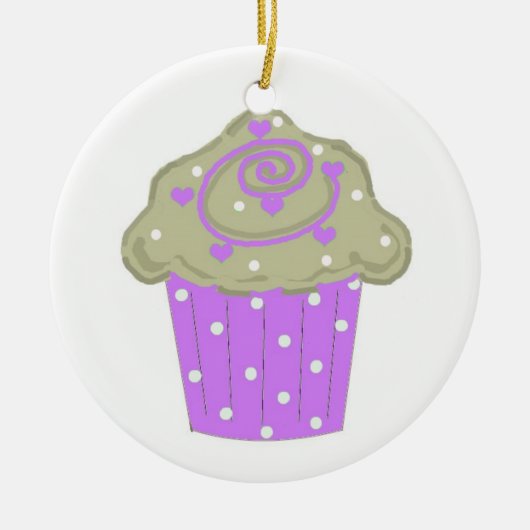 Paarse Polka Dot Cupcake Keramisch Ornament (Voorkant)