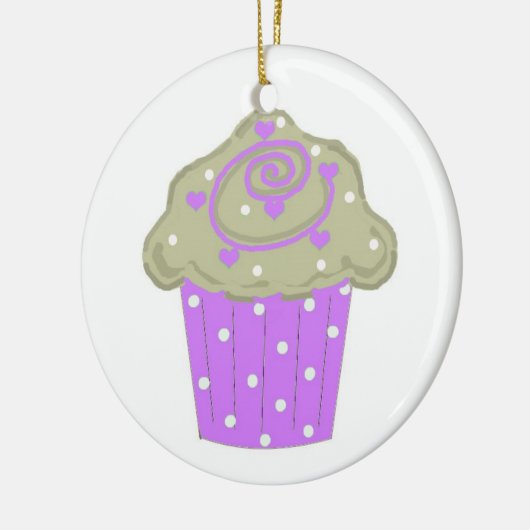 Paarse Polka Dot Cupcake Keramisch Ornament (Links)
