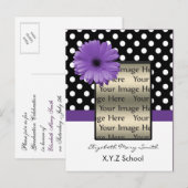 paarse polka dot daisy foto Afstuderen Uitnodiging Briefkaart (Voorkant / Achterkant)
