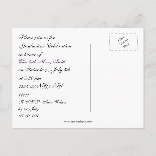 paarse polka dot daisy foto Afstuderen Uitnodiging Briefkaart (Achterkant)