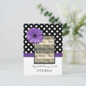 paarse polka dot daisy foto Afstuderen Uitnodiging Briefkaart (Staand voorkant)