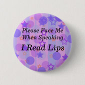 Paarse Polka Dot I Read Lips Button (Voorkant)