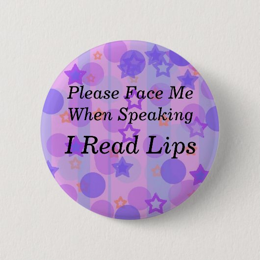 Paarse Polka Dot I Read Lips Button (Voorkant)