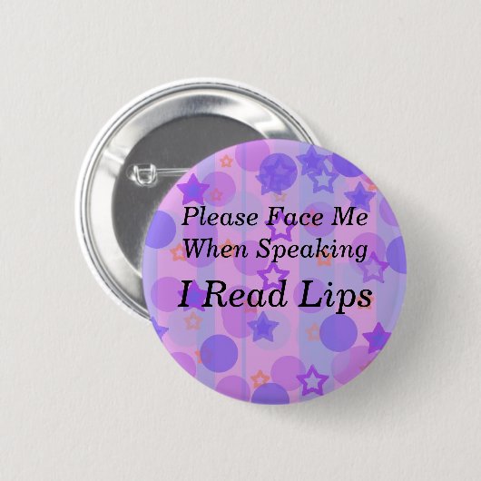 Paarse Polka Dot I Read Lips Button (Voorkant /achterkant)