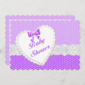 Paarse Polka Dot Lace Heart Baby shower Kaart (Voorkant / Achterkant)
