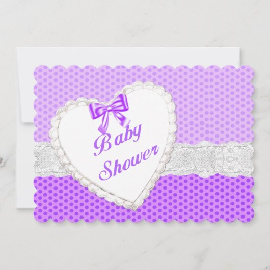 Paarse Polka Dot Lace Heart Baby shower Kaart (Voorkant)