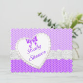 Paarse Polka Dot Lace Heart Baby shower Kaart (Staand voorkant)