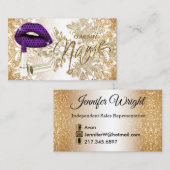 Paarse Polka Dot Lippen & Goud Visitekaartje (Voorkant / Achterkant)