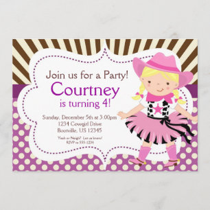 Paarse Polka Dot Little Cowgirl Birthday Party Kaart
