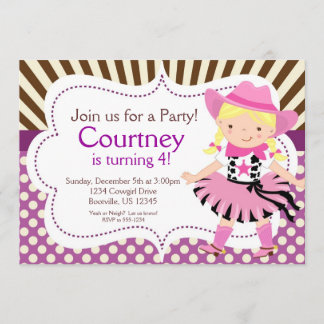 Paarse Polka Dot Little Cowgirl Birthday Party Kaart