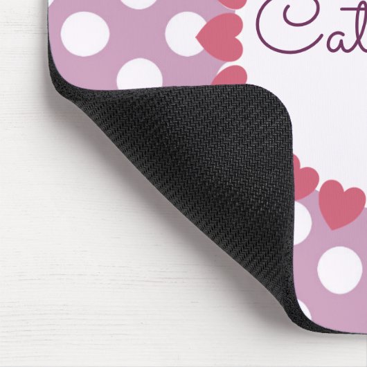 Paarse Polka dot naam in harten Schattige Muismat (Hoek)